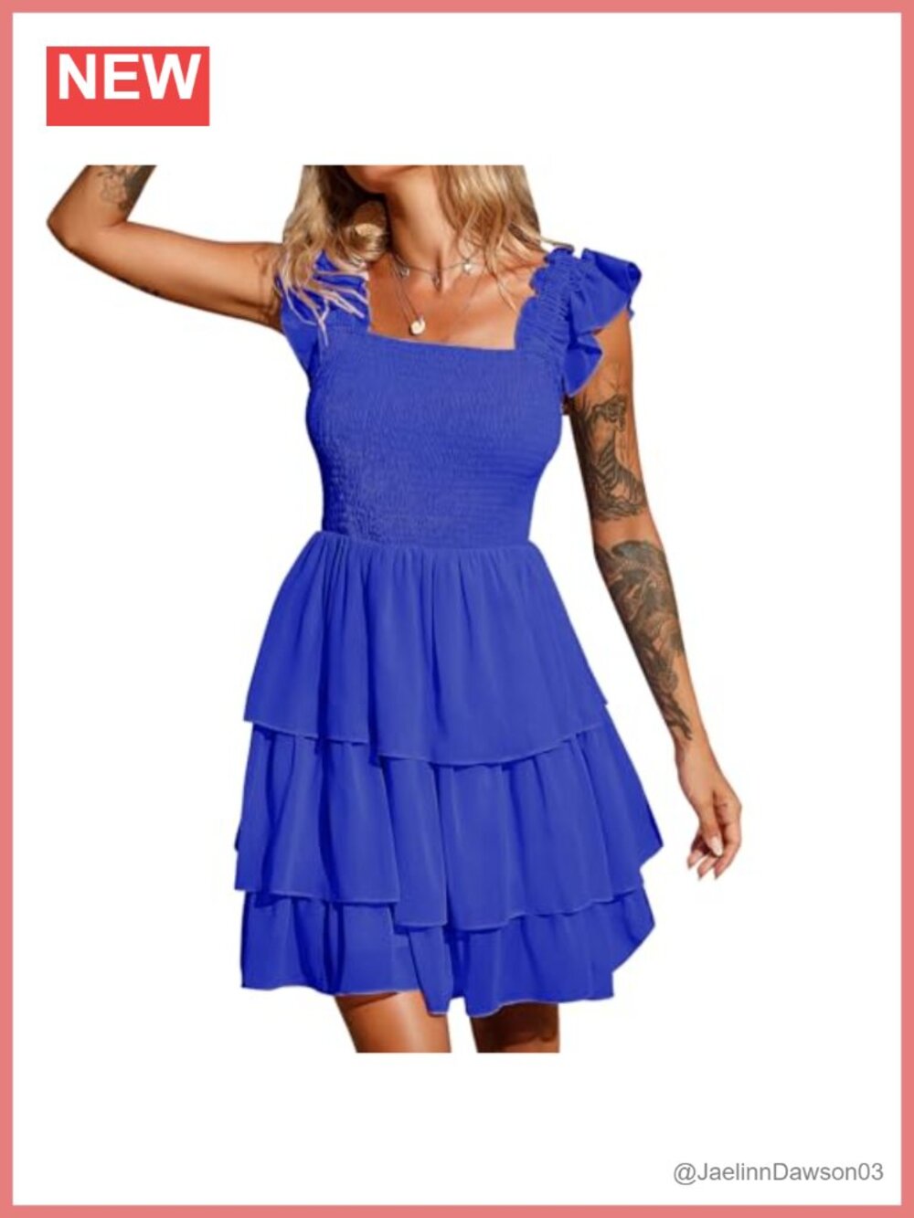 Sleeveless Square Neck Ruffle Hem Mini Dress Smocked A-Line Open Back
